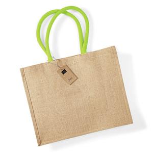 Westford Mill WM407 - Borsa shopper classica in juta Natural / Lime Green