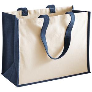 Westford mill WM422 - Borsa shopper classica in iuta Printers Blu navy