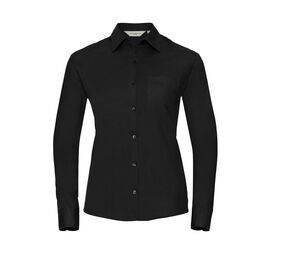 Russell Collection JZ36F - Ladies' Long Sleeve Pure Cotton Easy Care Poplin Shirt Nero