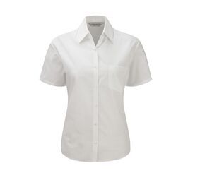 Russell Collection JZ37F - Ladies' Short Sleeve Pure Cotton Easy Care Poplin Shirt Bianco