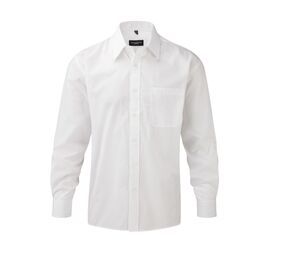 Russell Collection JZ934 - Men's Long Sleeve Polycotton Easy Care Poplin Shirt Bianco