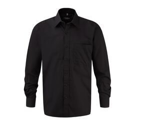 Russell Collection JZ936 - Men's Long Sleeve Pure Cotton Easy Care Poplin Shirt Nero