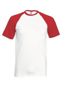 Fruit of the Loom SC237 - T-shirt Baseball Bianco / Rosso