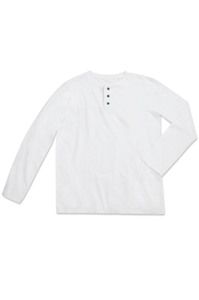 Stedman STE9460 - T-shirt a manica lunga con bottoni da uomo SHAWN Bianco