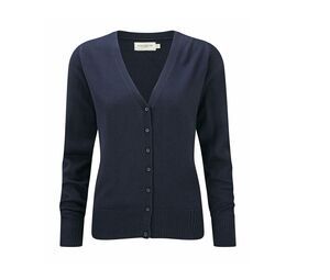 Russell Collection JZ715 - Ladies' V-Neck Knitted Cardigan Blu navy
