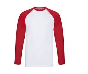 Fruit of the Loom SC238 - T-shirt Baseball maniche lunghe Bianco / Rosso