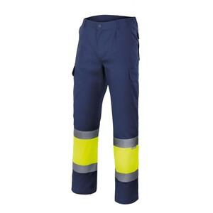 VELILLA VL157 - Pantaloni bicolore alta visibilità Navy/Fluo Yellow