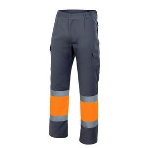 VELILLA VL157 - Pantaloni bicolore alta visibilità Grey / Fluo Orange