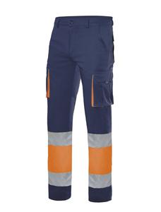 VELILLA V13002 - Pantaloni elasticizzati multitasche Navy/Fluo Orange